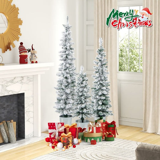 3 Pcs Flocked Slim Pencil Christmas Tree