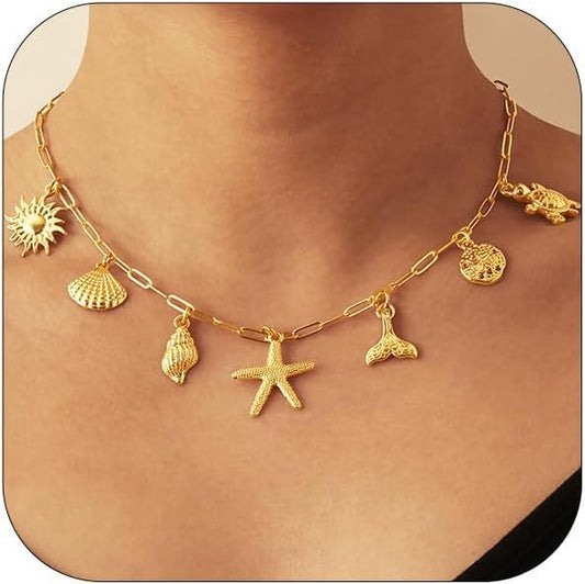 Fashion Shell Sun Starfish Necklace